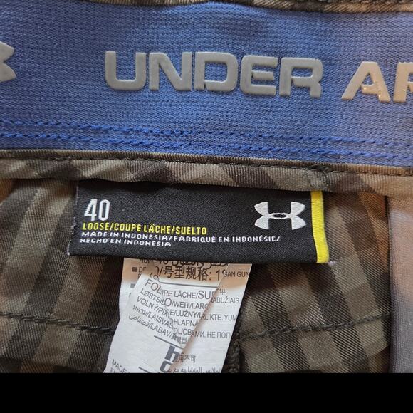 Under Armour Golf Shorts Performance Chino Checkered Plaid Olive Green sz 40 - Picture 3 of 12